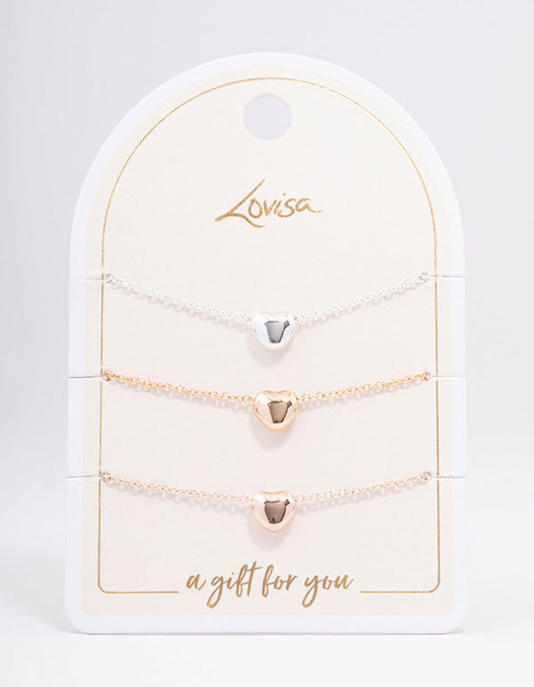 Rose Gold Double Diamante Open Heart Necklace