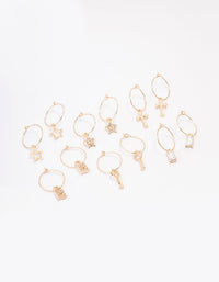 Gold Crystal Star Wire Hoop Earring 6-Pack - link has visual effect only