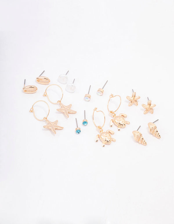 Gold Pearl Seashell Earring 8-Pack