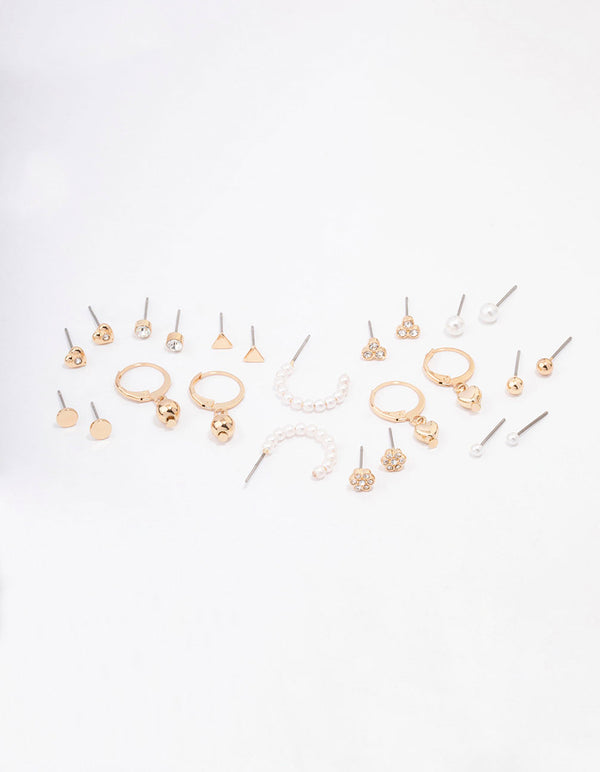 Gold Flower & Heart Earring 12-Pack