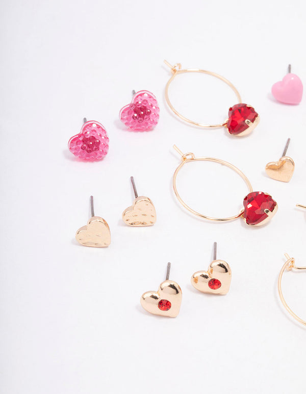 Gold Mixed Heart Earring 8-Pack