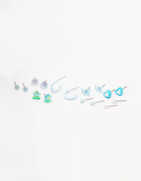 Blue Heart & Flower Earring 8-Pack - link has visual effect only