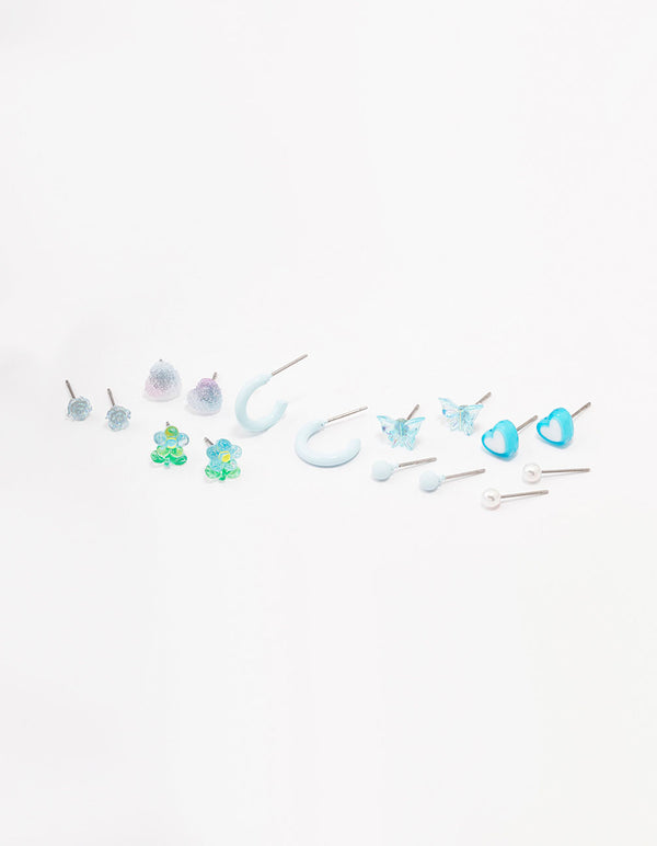 Blue Heart & Flower Earring 8-Pack