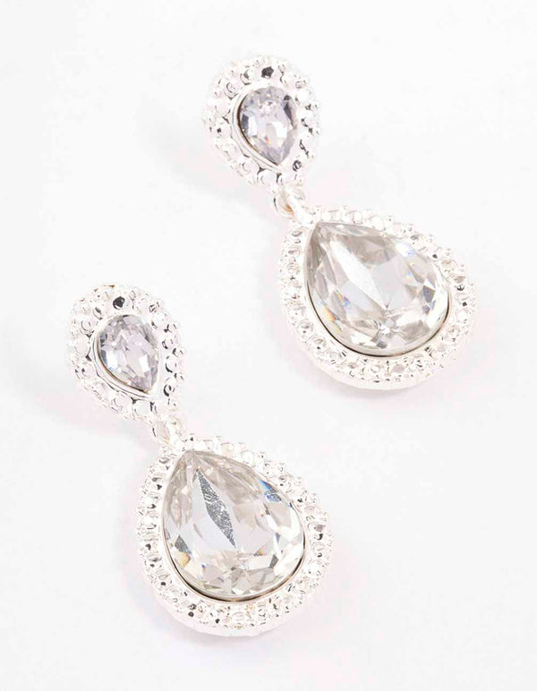 Silver Double Pear Stone Drop Earrings Lovisa - Main Image