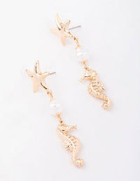 Gold Starfish Pearl Drop Earrings - link has visual effect only