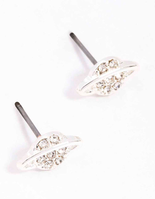 Silver Diamante Planet Stud Earrings
