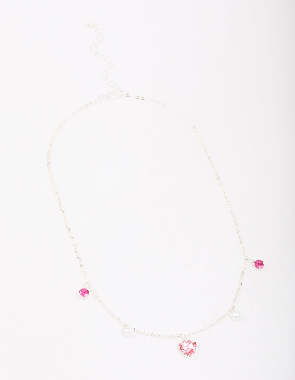 Silver Pearl & Diamante Heart Necklace
