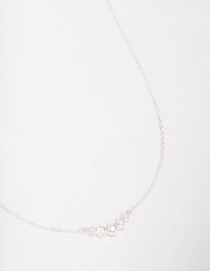 Silver Graduating Diamante Chain Necklace - Lovisa