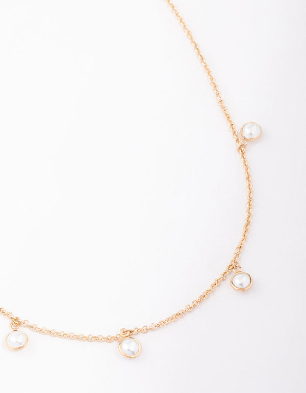 Gold Encased Pearl Droplet Necklace