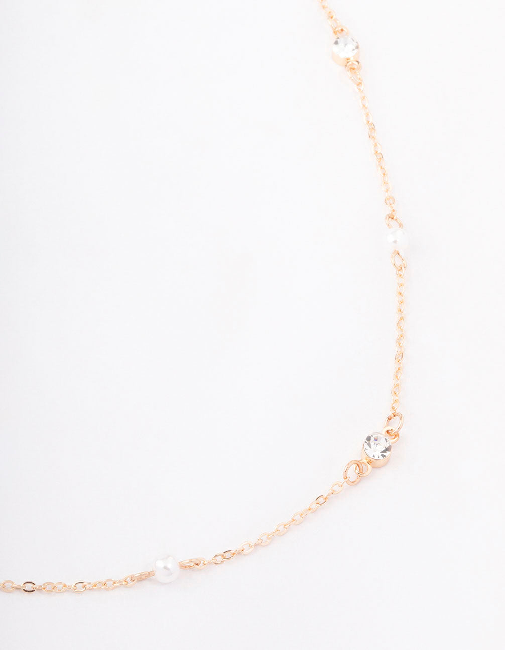 Gold Pearl & Round Diamante Necklace