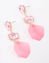 Gold Pink Pear & Rectangle Diamante Petal Drop Earrings - link has visual effect only