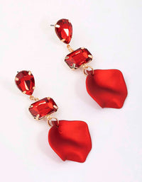 Red Pear & Rectangle Diamante Petal Drop Earrings - link has visual effect only