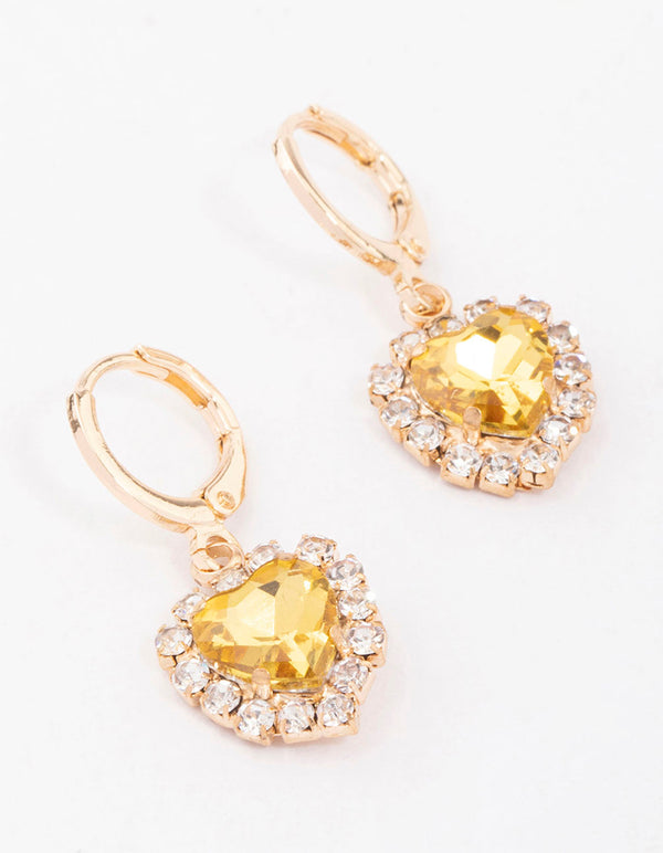 Gold Diamante Halo Heart Huggie Earrings