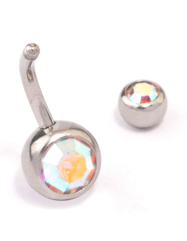 Surgical Steel Bezel Diamante Belly Ring