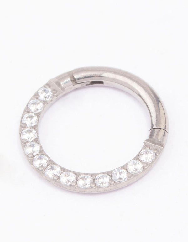 Titanium Cubic Zirconia Clicker Ring 7mm