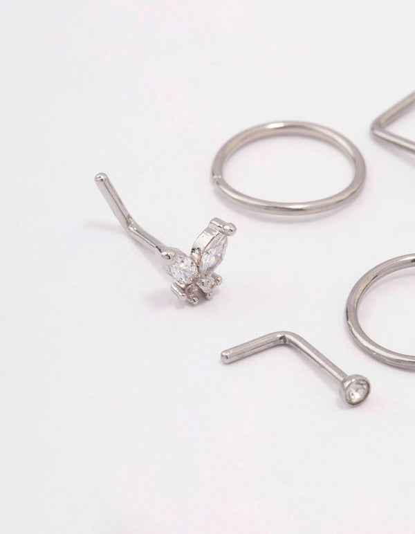 Surgical Steel Butterfly & Flower Nose Piercing 6-Pack