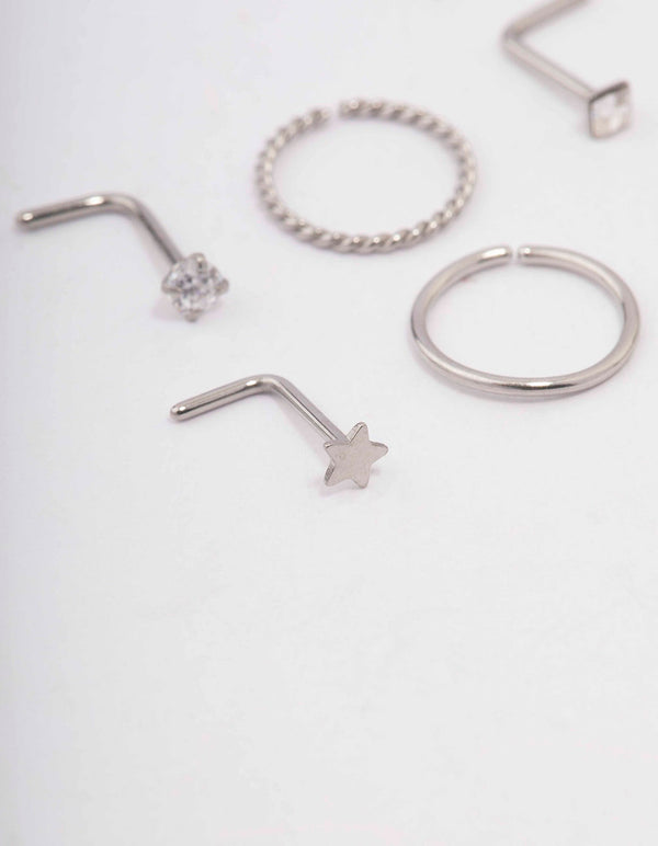 Surgical Steel Star Twisted Nose Piercing 6-Pack
