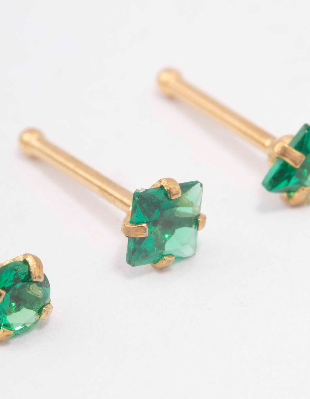 Gold Plated Surgical Steel Emerald Triangular Nose Piercing 3-Pack