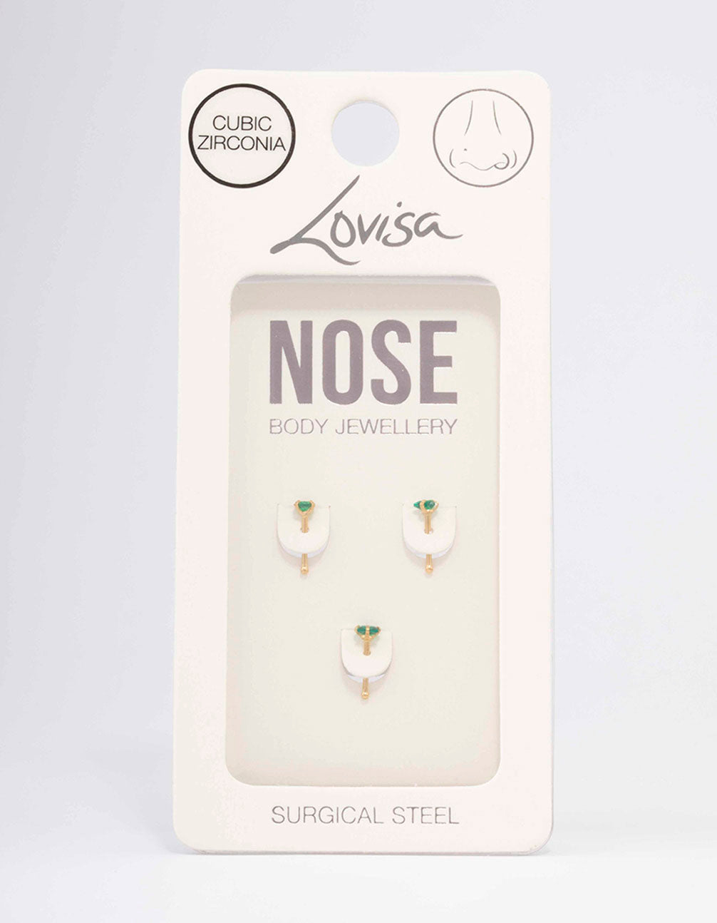 Gold Plated Surgical Steel Emerald Triangular Nose Piercing 3-Pack