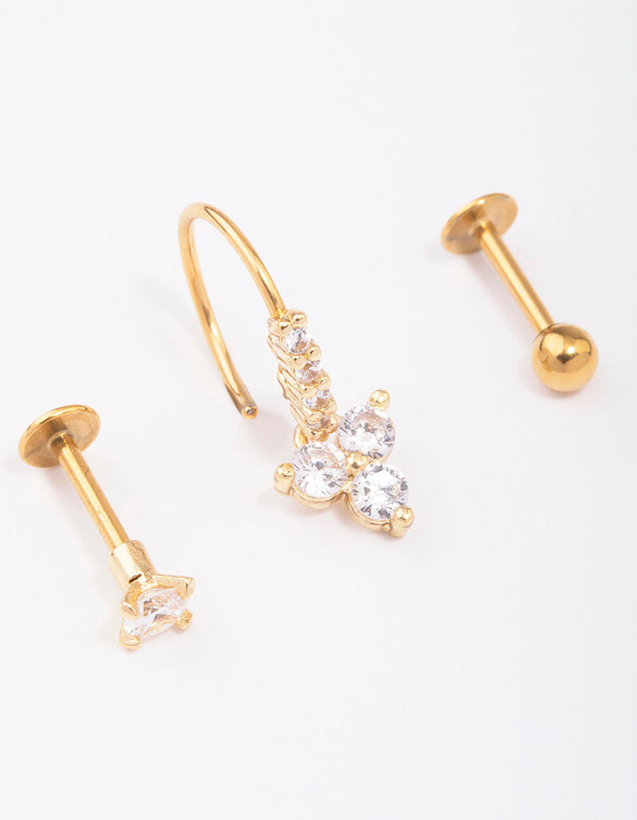 Gold Plated Surgical Steel Flower Flat Back 3-Pack