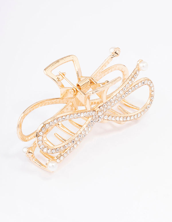 Gold Diamante Bow Hair Claw Clip