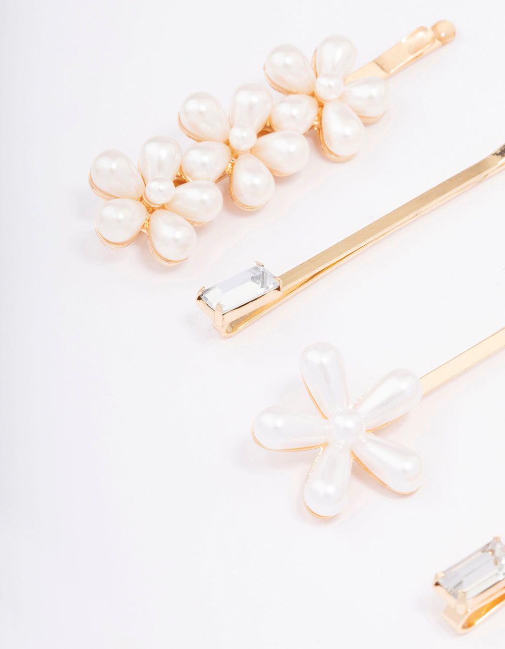 Gold Pearl Diamante Flower Hair Clip 4-Pack