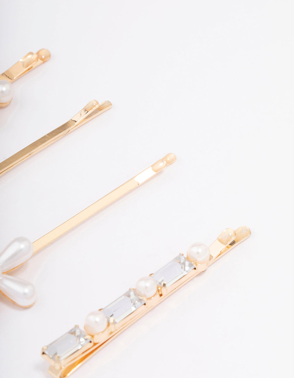 Gold Pearl Diamante Flower Hair Clip 4-Pack