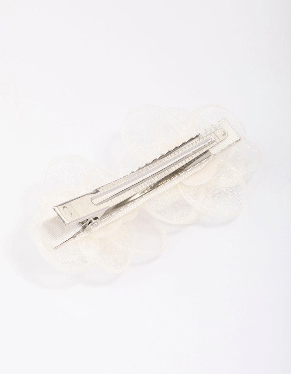 Silver & White Fabric Pearl Flower Hair Clip