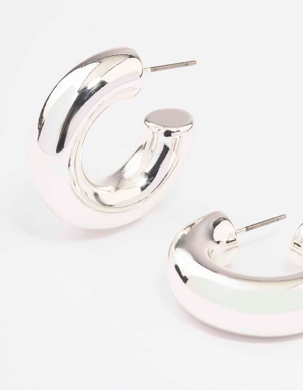Silver Medium Chubby C-Shape Hoop Earrings