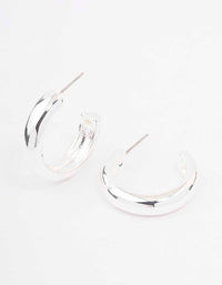 Silver Plain C-Shape Hoop Earrings - link has visual effect only