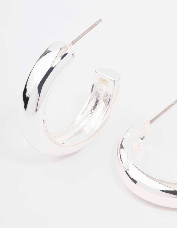 Silver Plain C-Shape Hoop Earrings