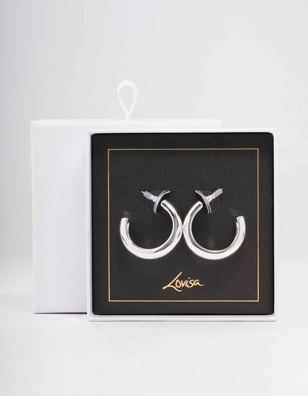 Silver Plain C-Shape Hoop Earrings