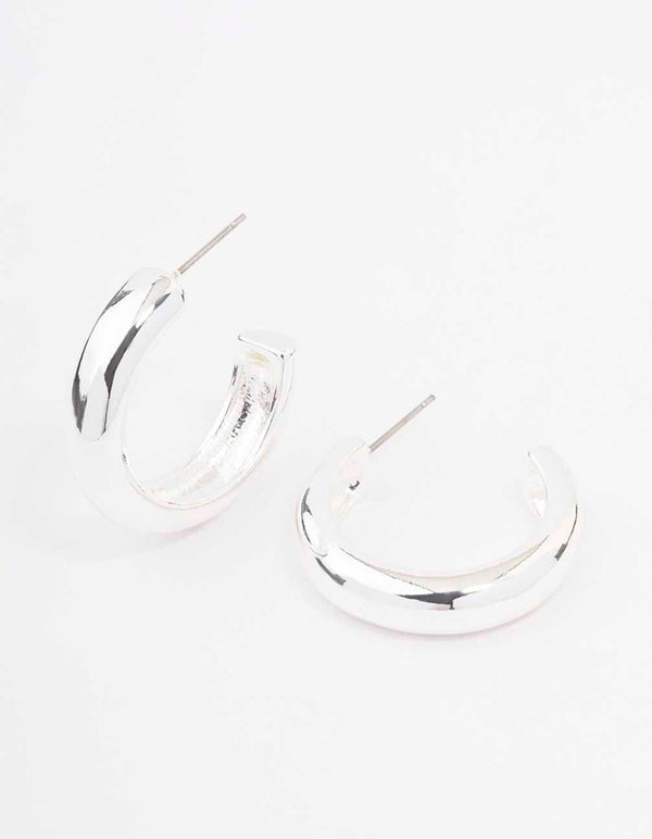 Silver Plain C-Shape Hoop Earrings