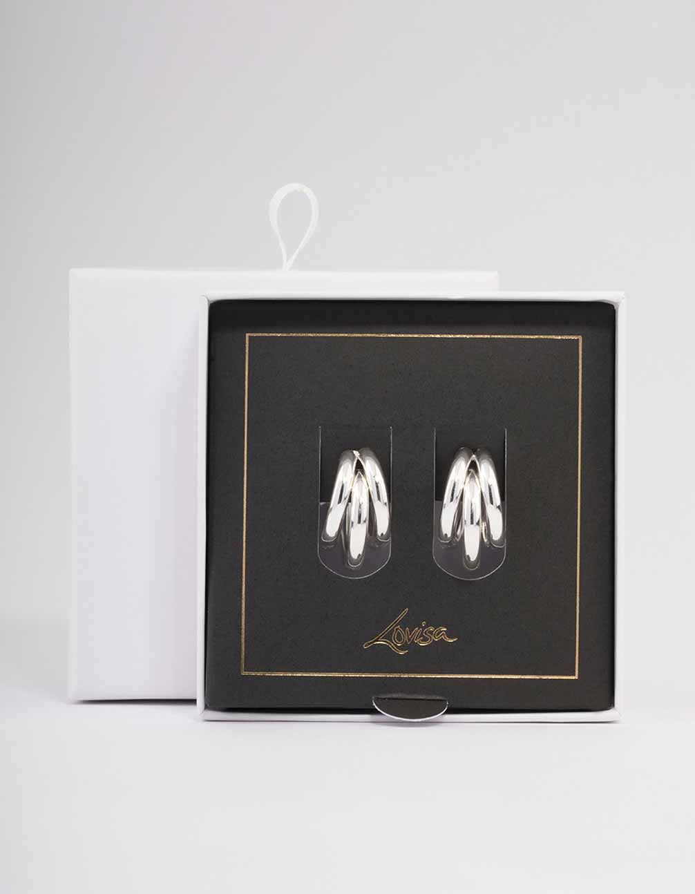 Silver Triple Illusion Hoop Earrings