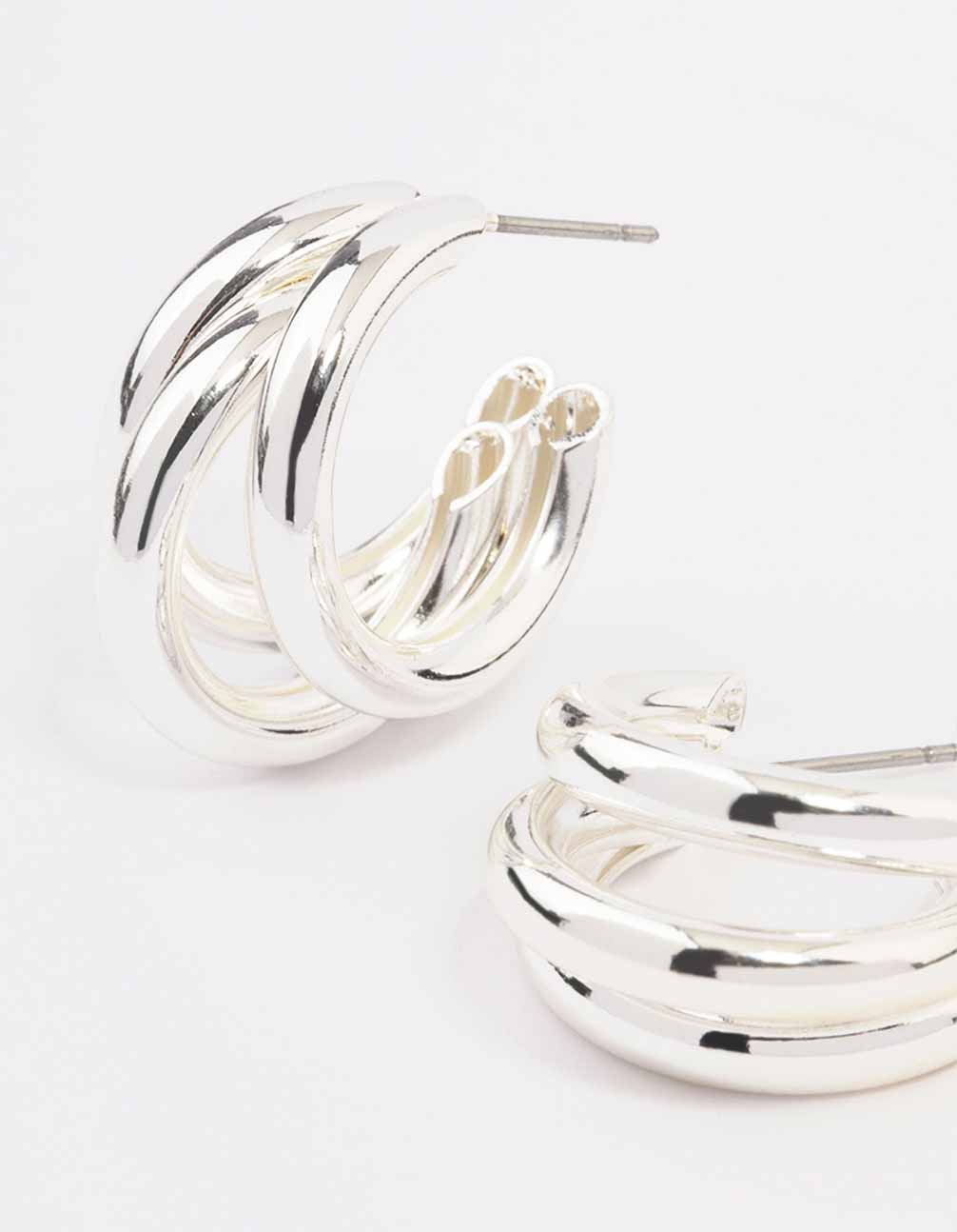 Silver Triple Illusion Hoop Earrings