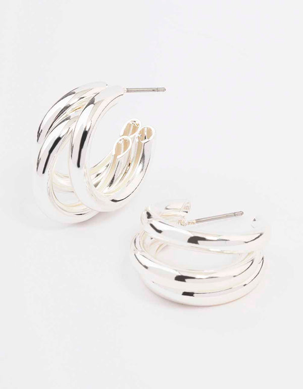 Silver Triple Illusion Hoop Earrings