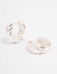 Silver Chunky Twisted Huggie Earrings - link has visual effect only