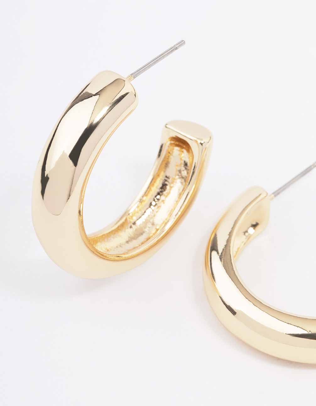 Gold Plain C-Shape Hoop Earrings