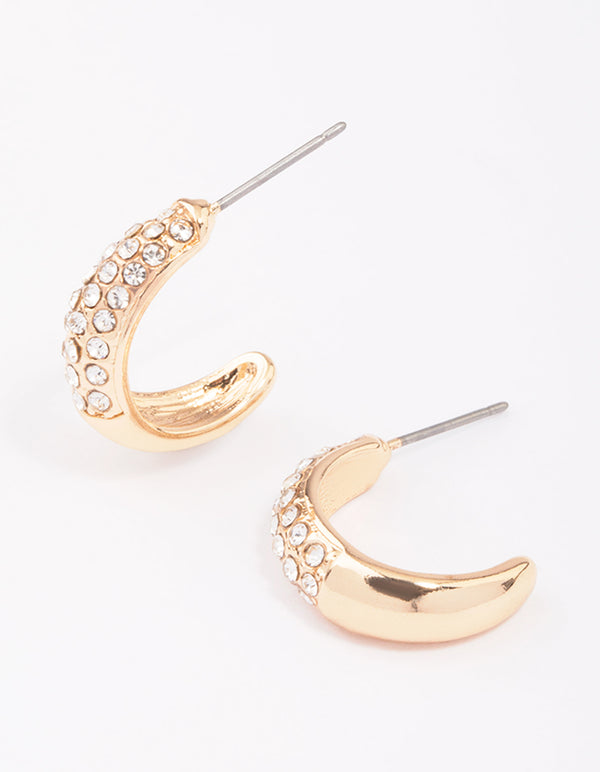 Gold Pave Diamante Hoop Earrings