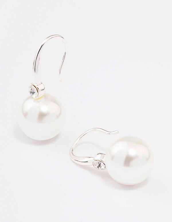 Silver Classic Diamante & Pearl Hook Drop Earrings