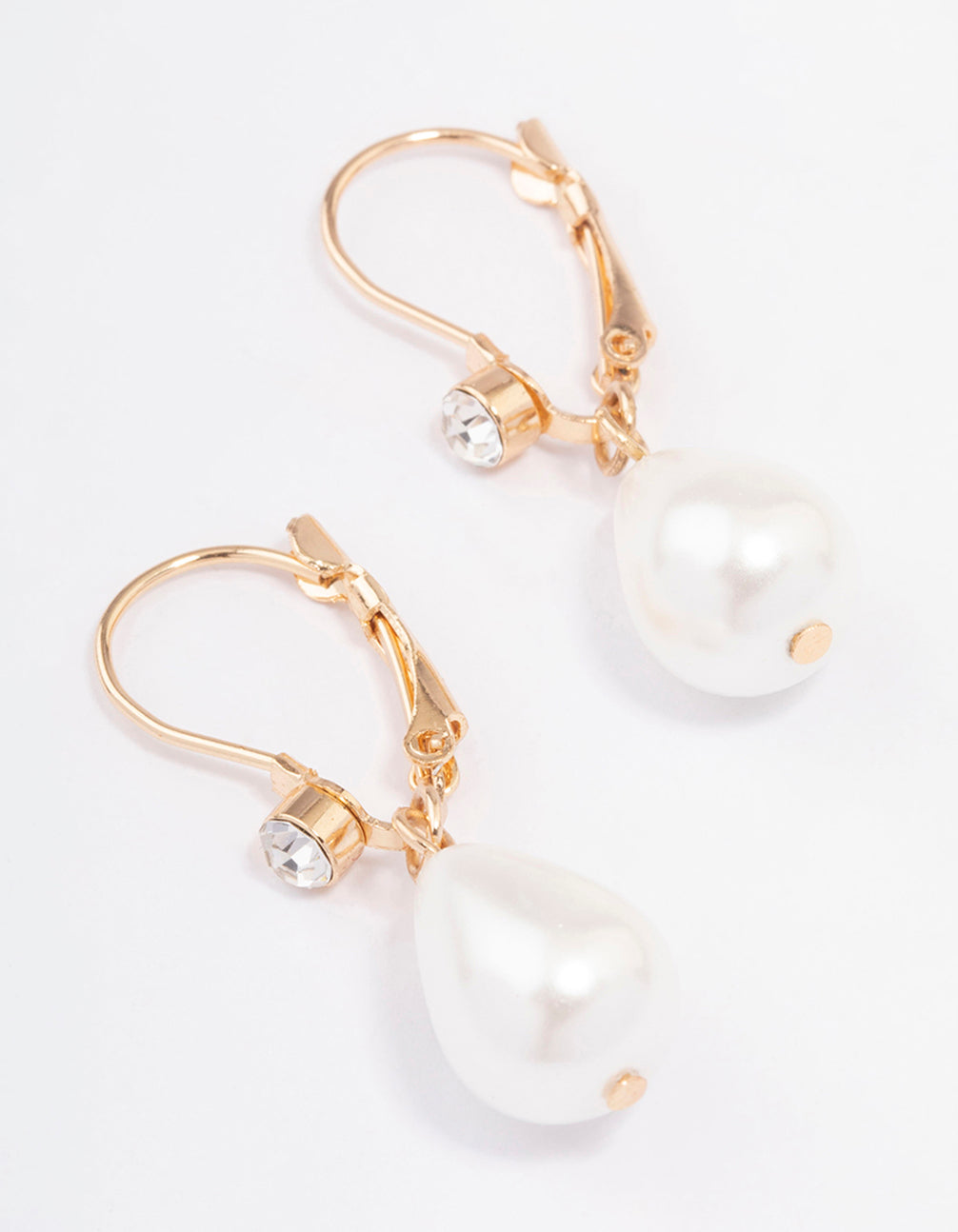 Gold Diamante & Pearl French Hook Drop Earrings