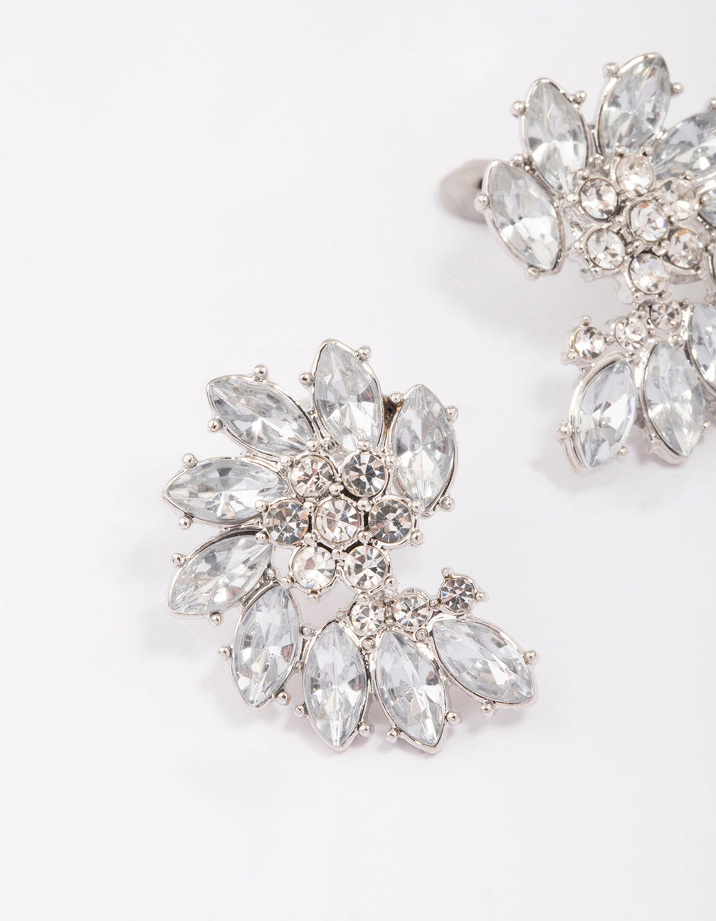 Silver Fan Marquise Diamante Stud Earrings