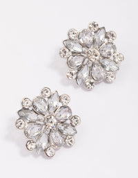 Silver Pear Round Diamante Flower Stud Earrings - link has visual effect only