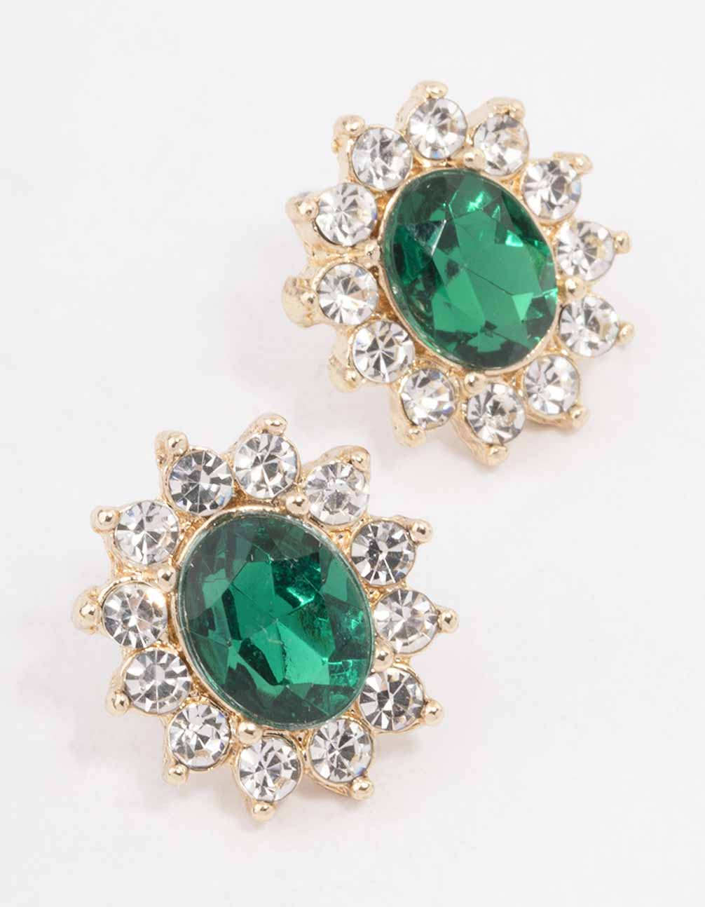 Gold Oval Diamante Stud Earrings