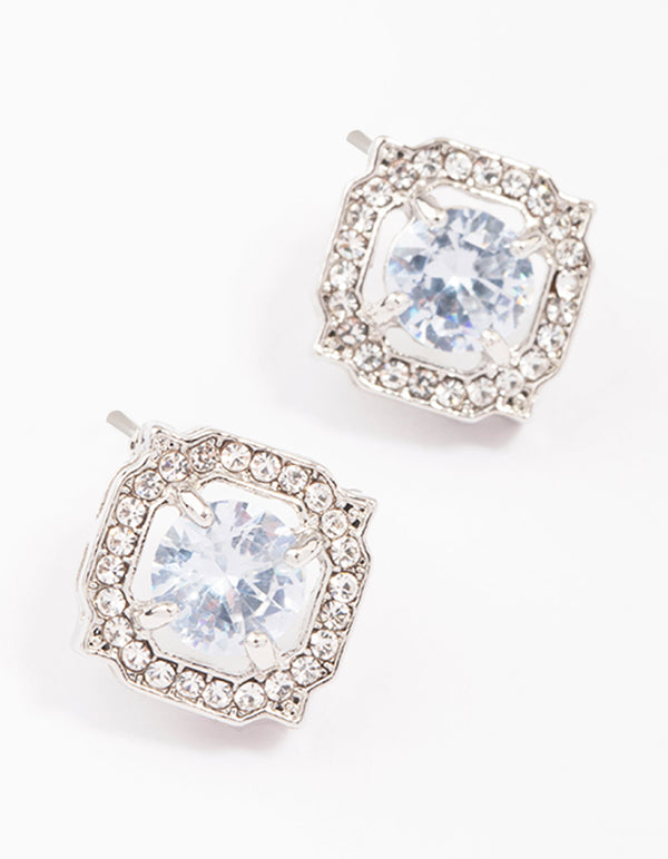 Rhodium Encased Diamante Stud Earrings