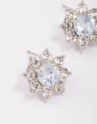 Rhodium Diamante Flower Stud Earrings - link has visual effect only