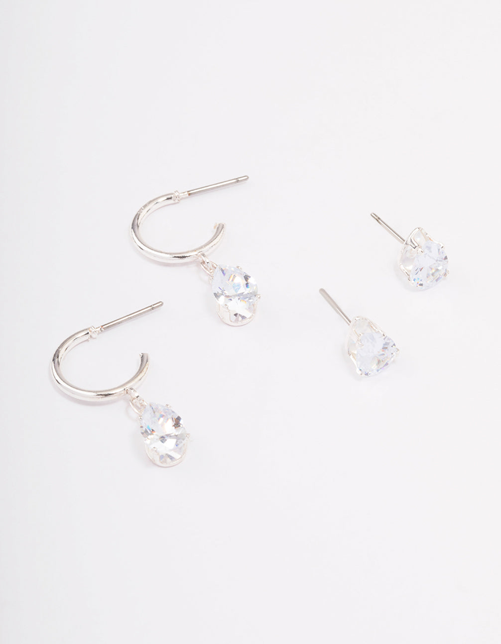 Silver Pear Diamante Stud & Huggie Earring Pack