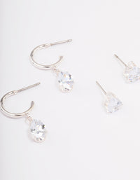 Silver Pear Diamante Stud & Huggie Earring Pack - link has visual effect only