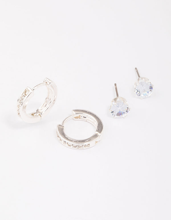 Rhodium Encased Diamante Earring Pack