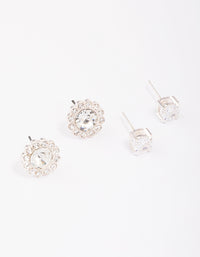 Silver Diamante Flower Stud Earring Pack - link has visual effect only